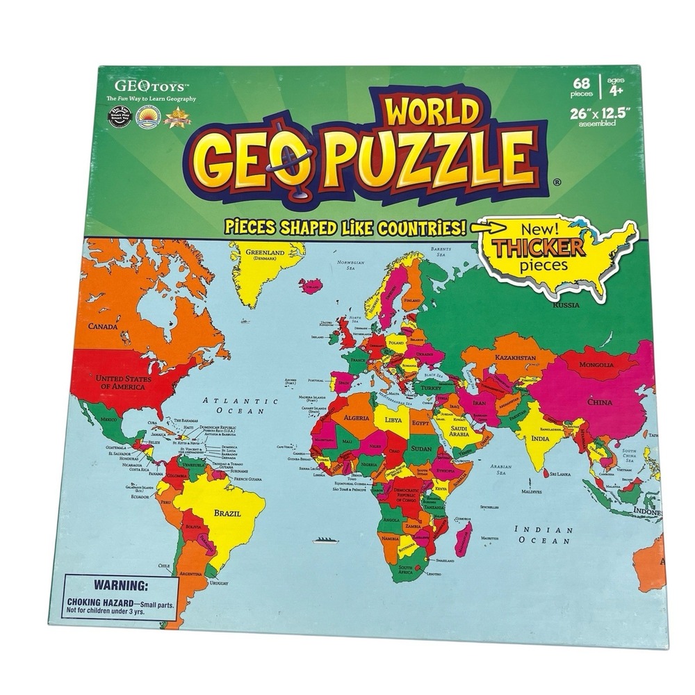 GeoPuzzle GeoToys Geography World Map Puzzle‎ Country Shaped Pieces 68 Complete